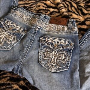 Westfield Eagle Midrise Flare Y2k Rhinestone  Style Jeans - Y2k Embroidered